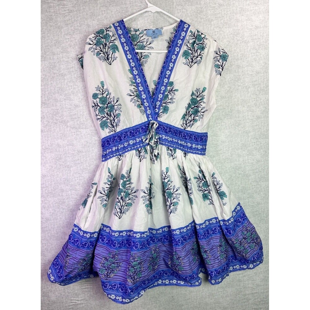 CeCe Floral Boho Cap Sleeve Dress Sm Cotton Pockets Cottage Fairy Elastic Waist